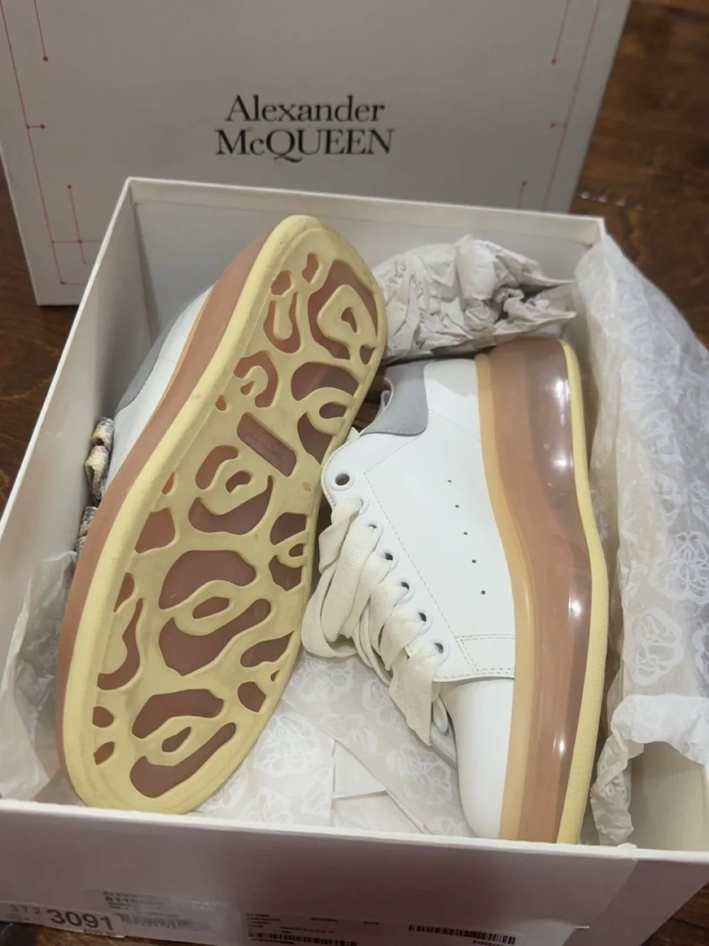 Alexander McQueen White Leather Platform Sneaker with Pastel Multicolor Laces